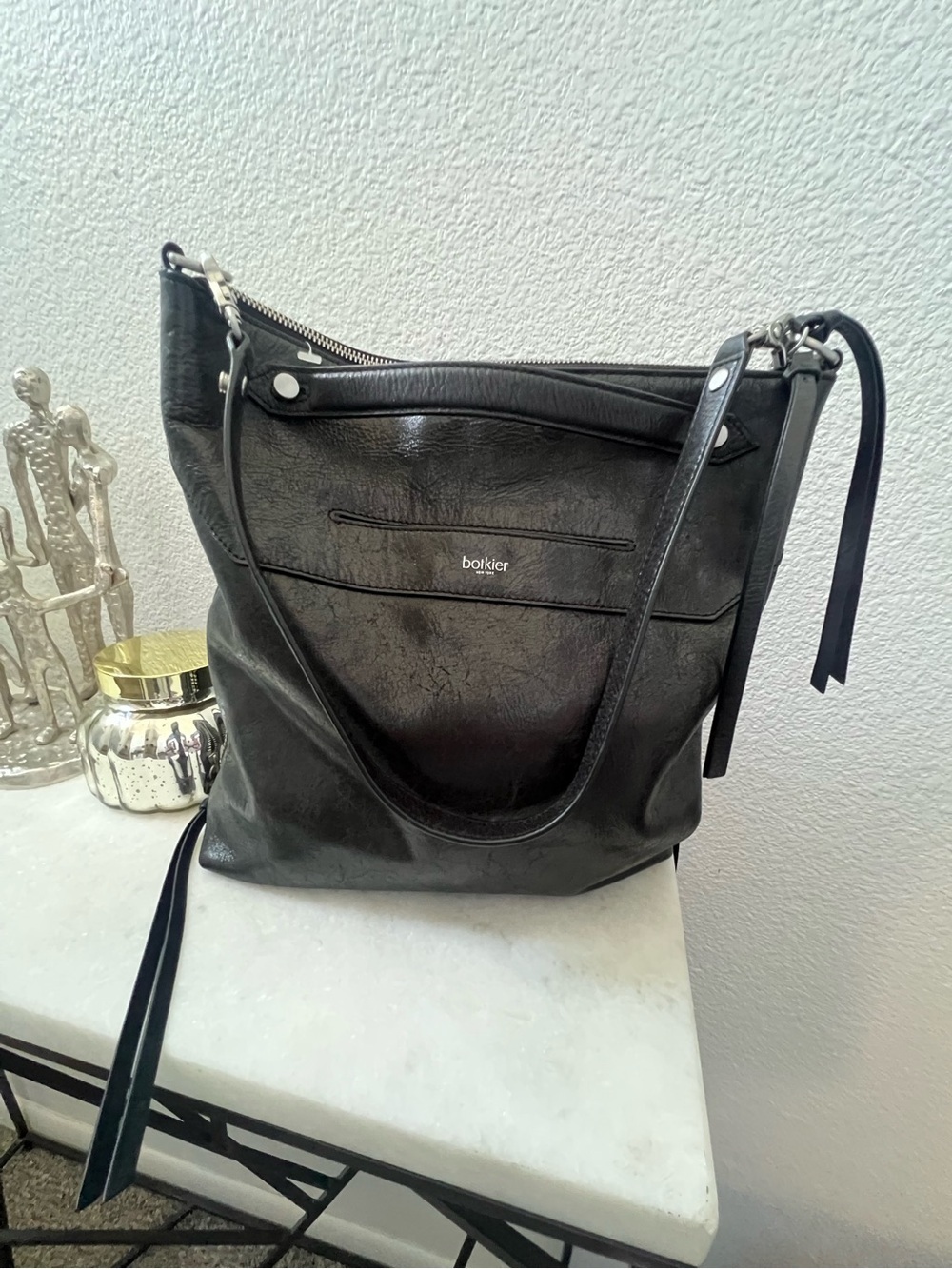 Botkier Logan Leather Hobo Purse in Shiny black leather crossbody shoulder bag